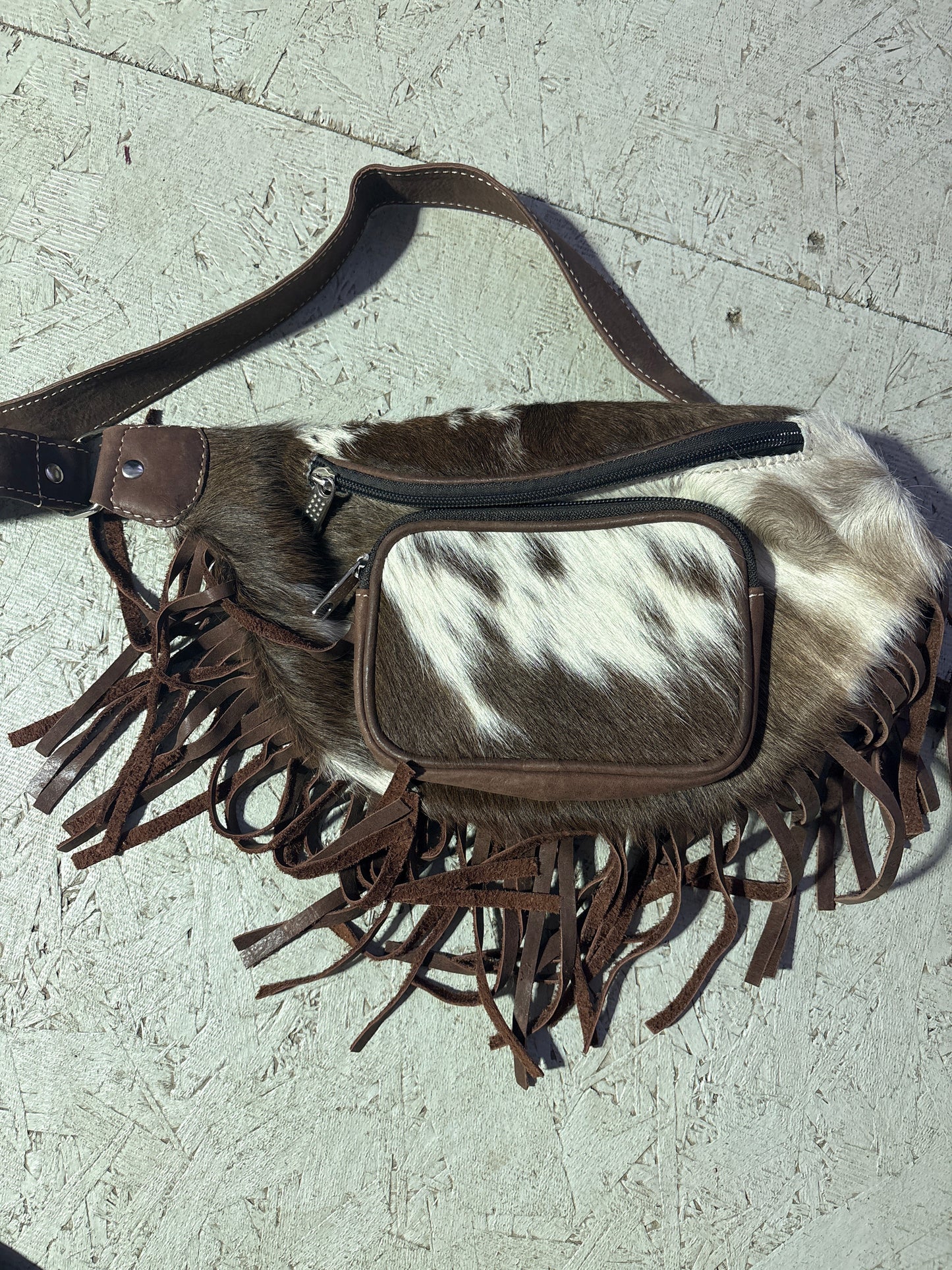 Cowhide fringe Fanny packs-brown based