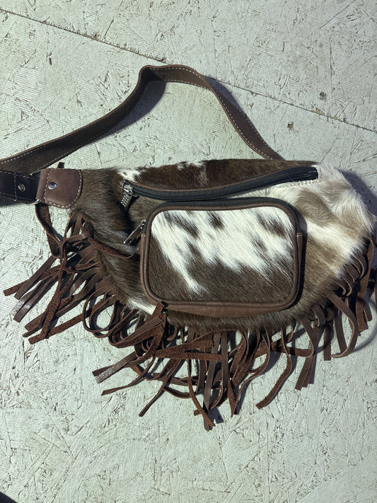 Cowhide fringe Fanny packs-brown based