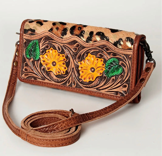 Handcrafted Genuine Leather And Hair On Hide Crossbody With Stitching