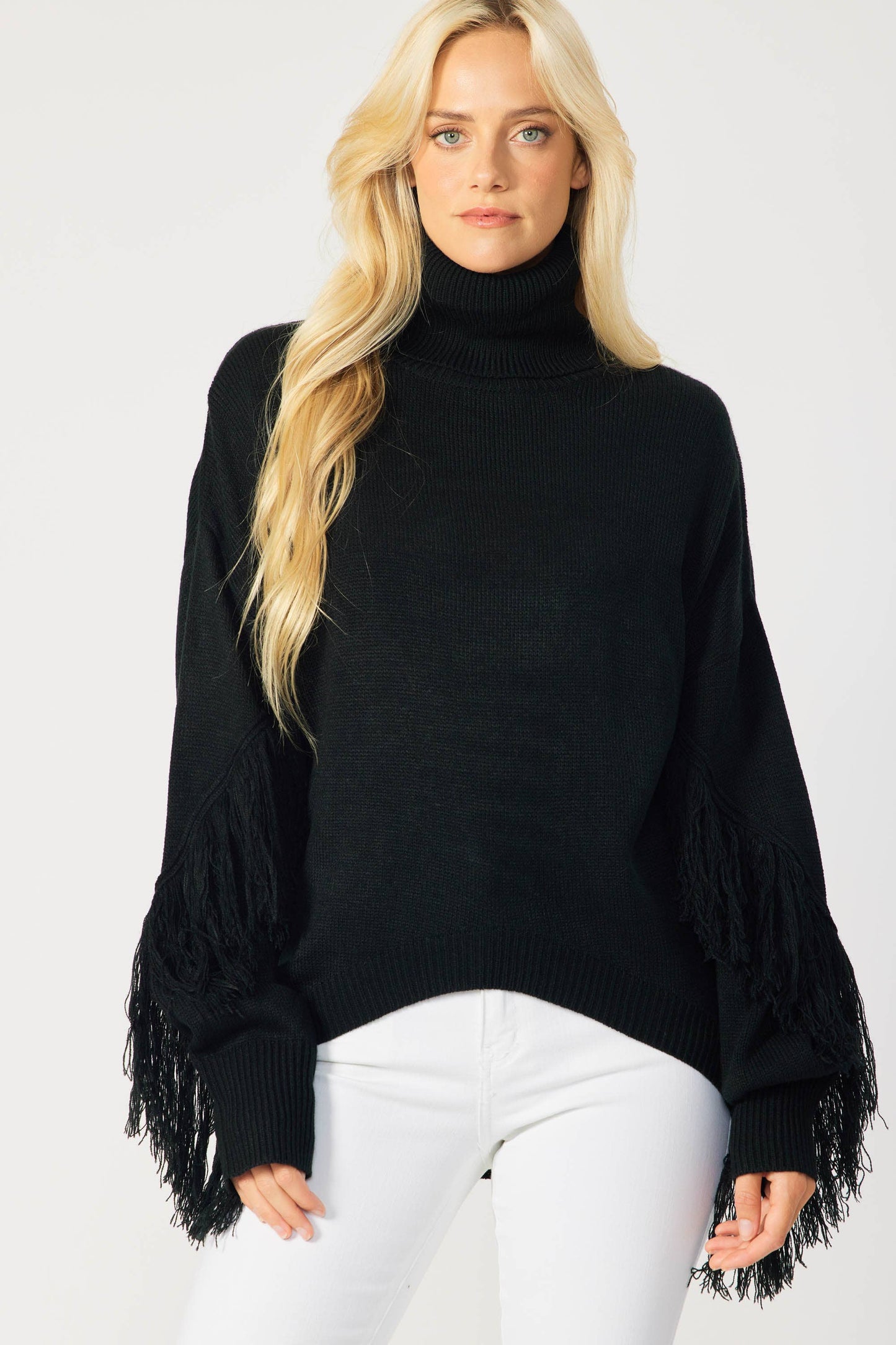 SOLID LONG SLEEVE TURTLE NECK SWEATER TOP