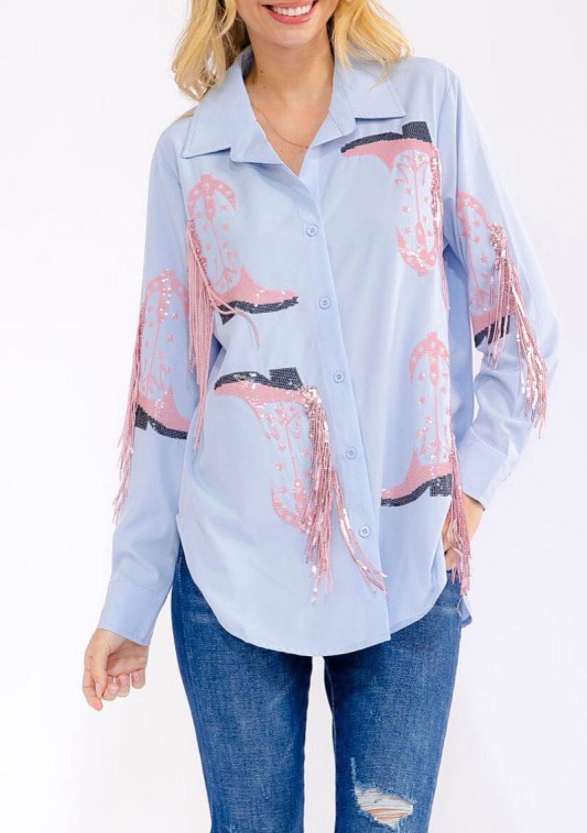Blue B Sequins baby button down