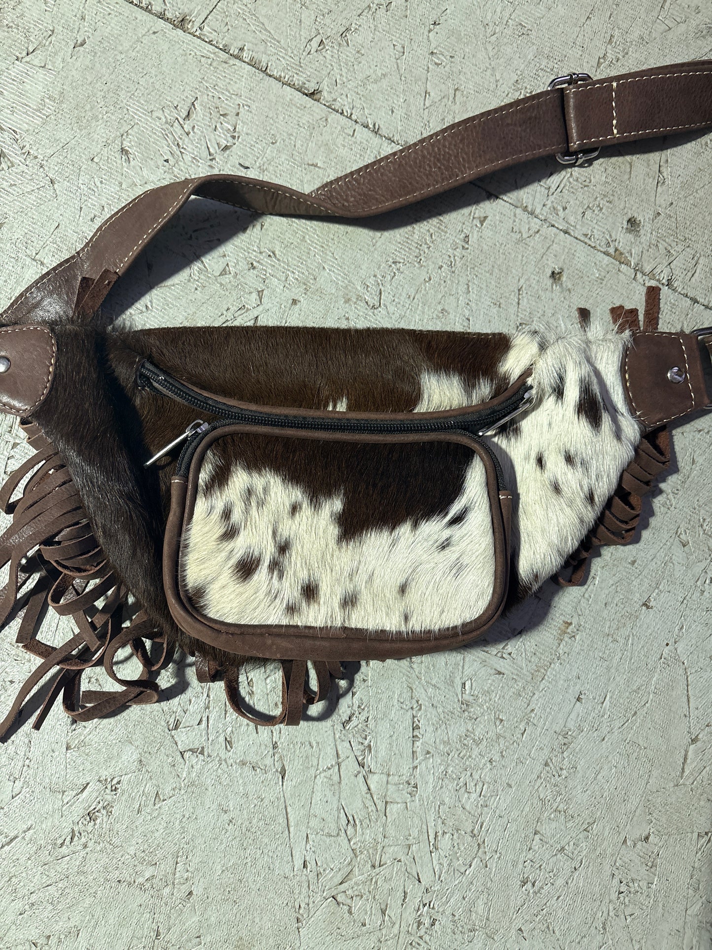 Cowhide fringe Fanny packs-brown based