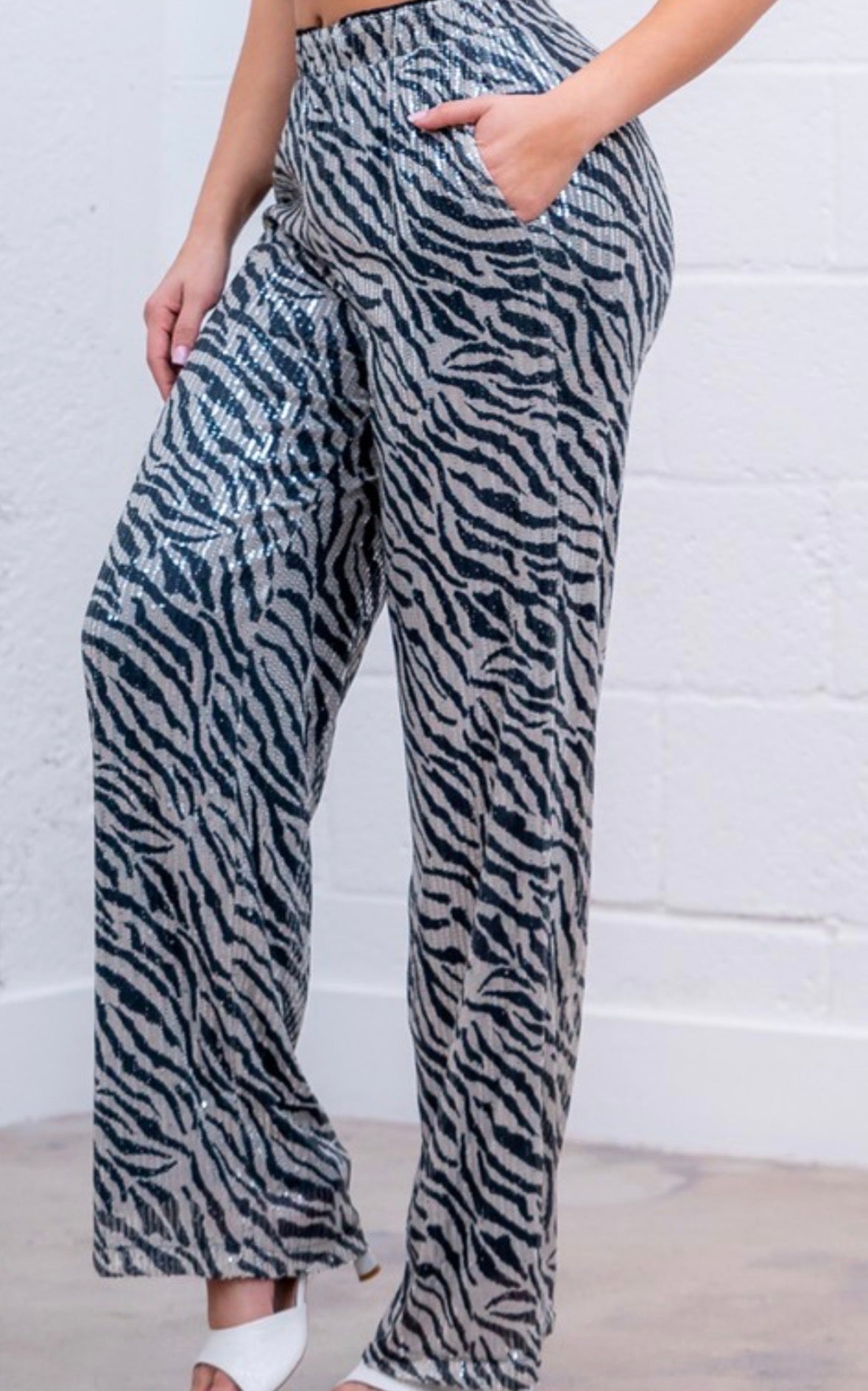 Wide leg sequin zebra pants