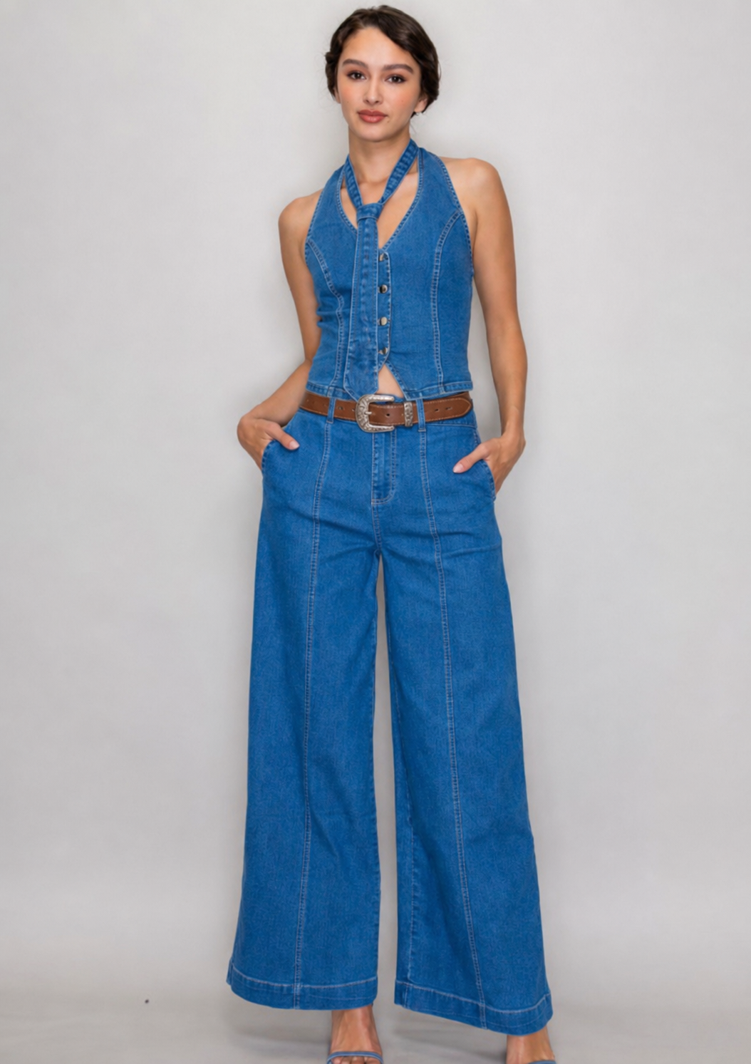 Denim Tie set top & bottom