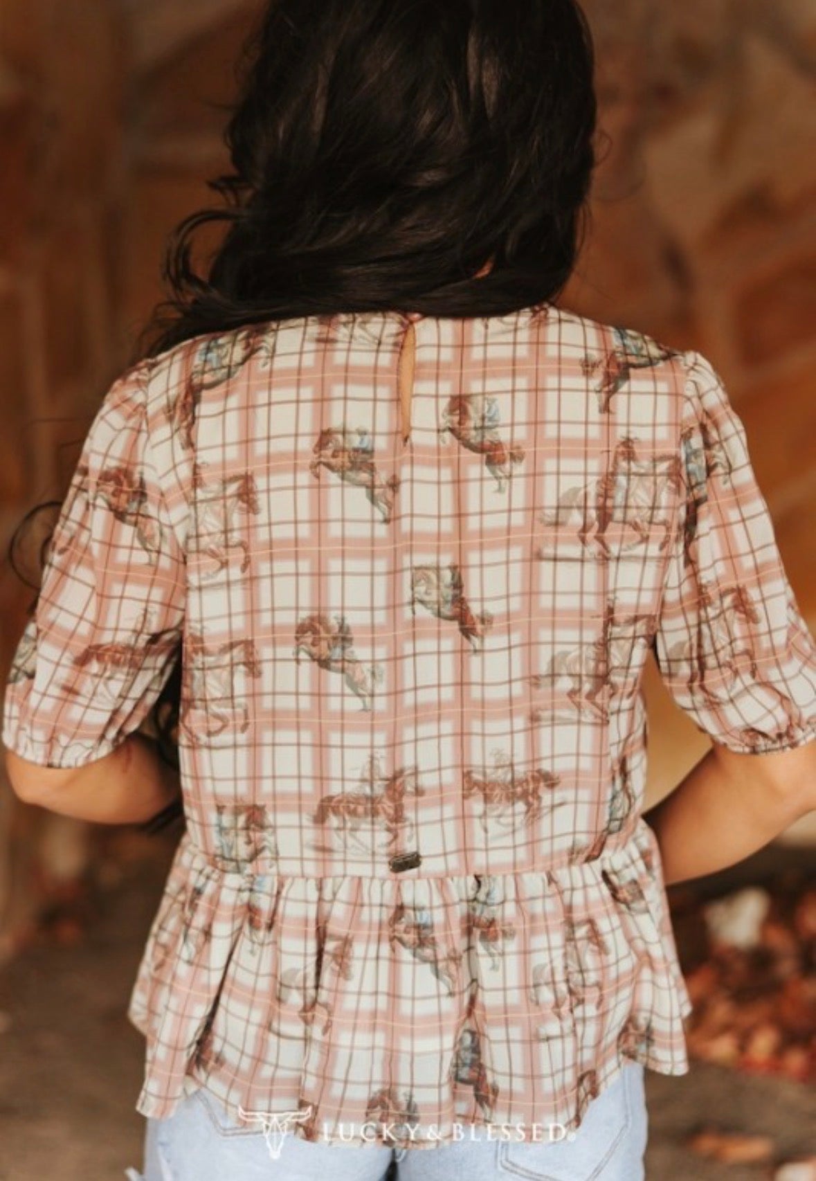 Lucky and Blessed Rustic Rodeo Peplum Top