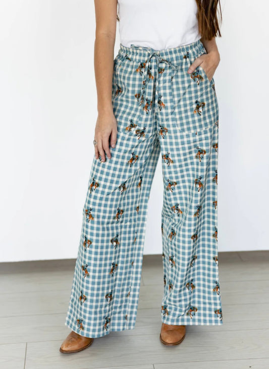 Turquoise Haven gingham pattern Pants