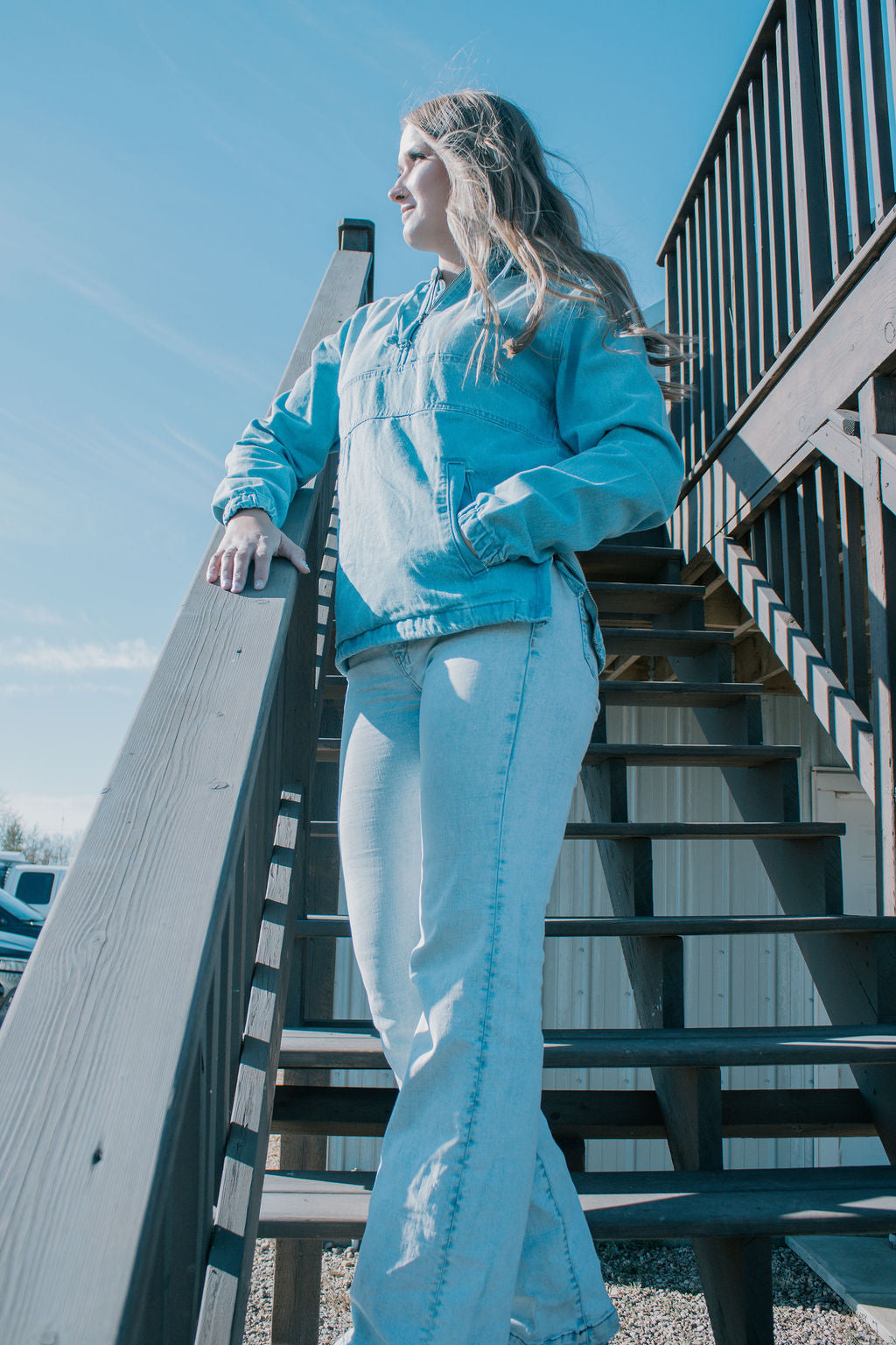 Last one medium Light wash Denim hoodie