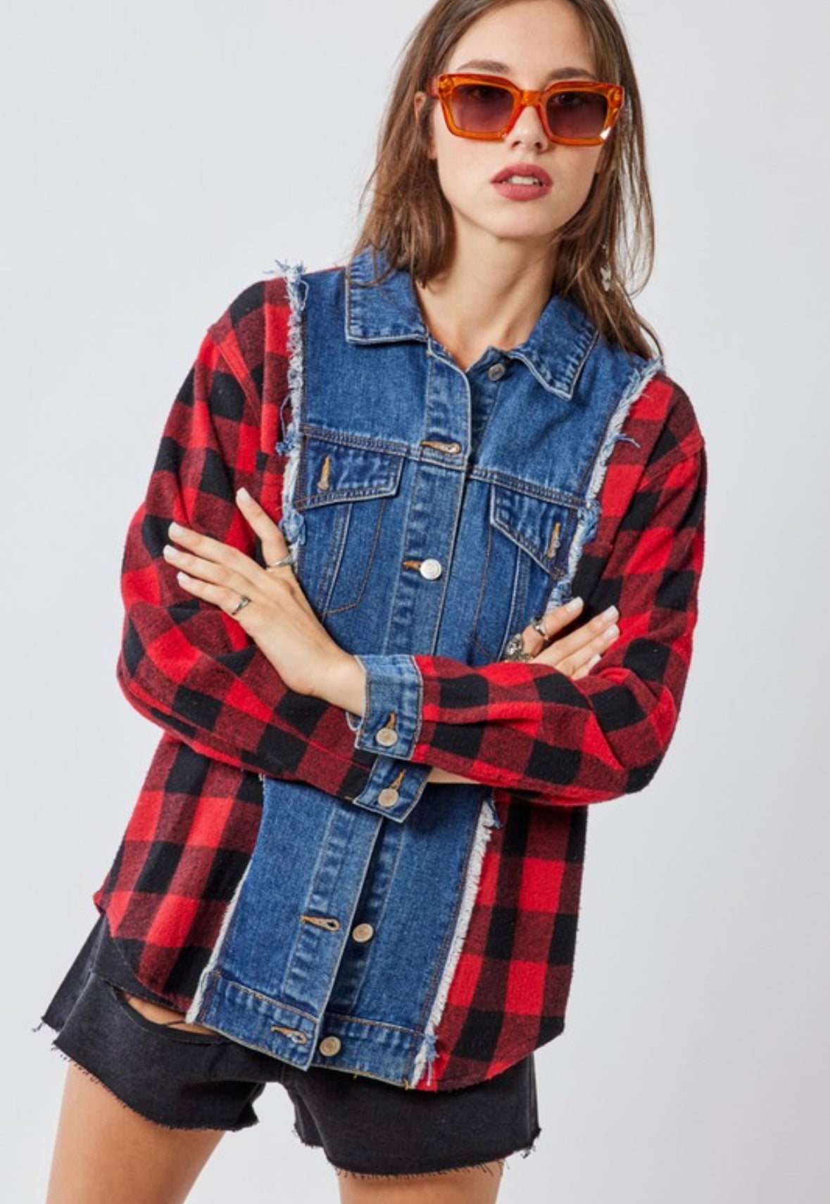 Plaid top with denim