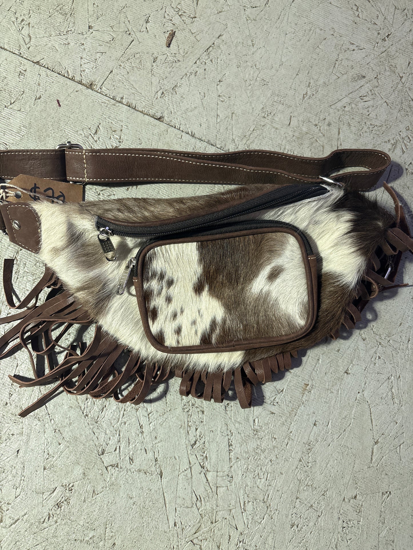 Cowhide fringe Fanny packs-brown based