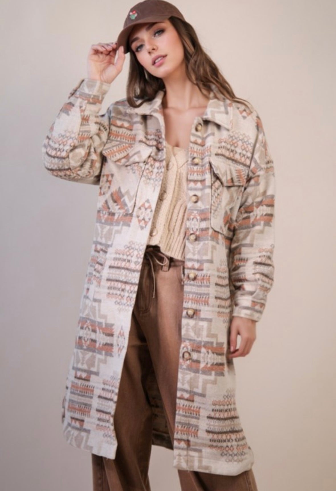 Long Aztec jacket in tan mix