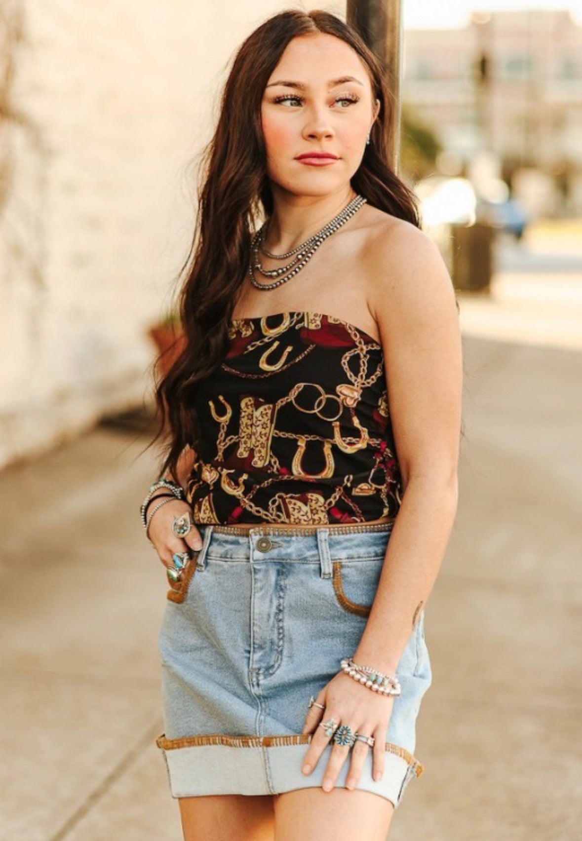 Lucky & Blessed Golden Spur Strapless Top
