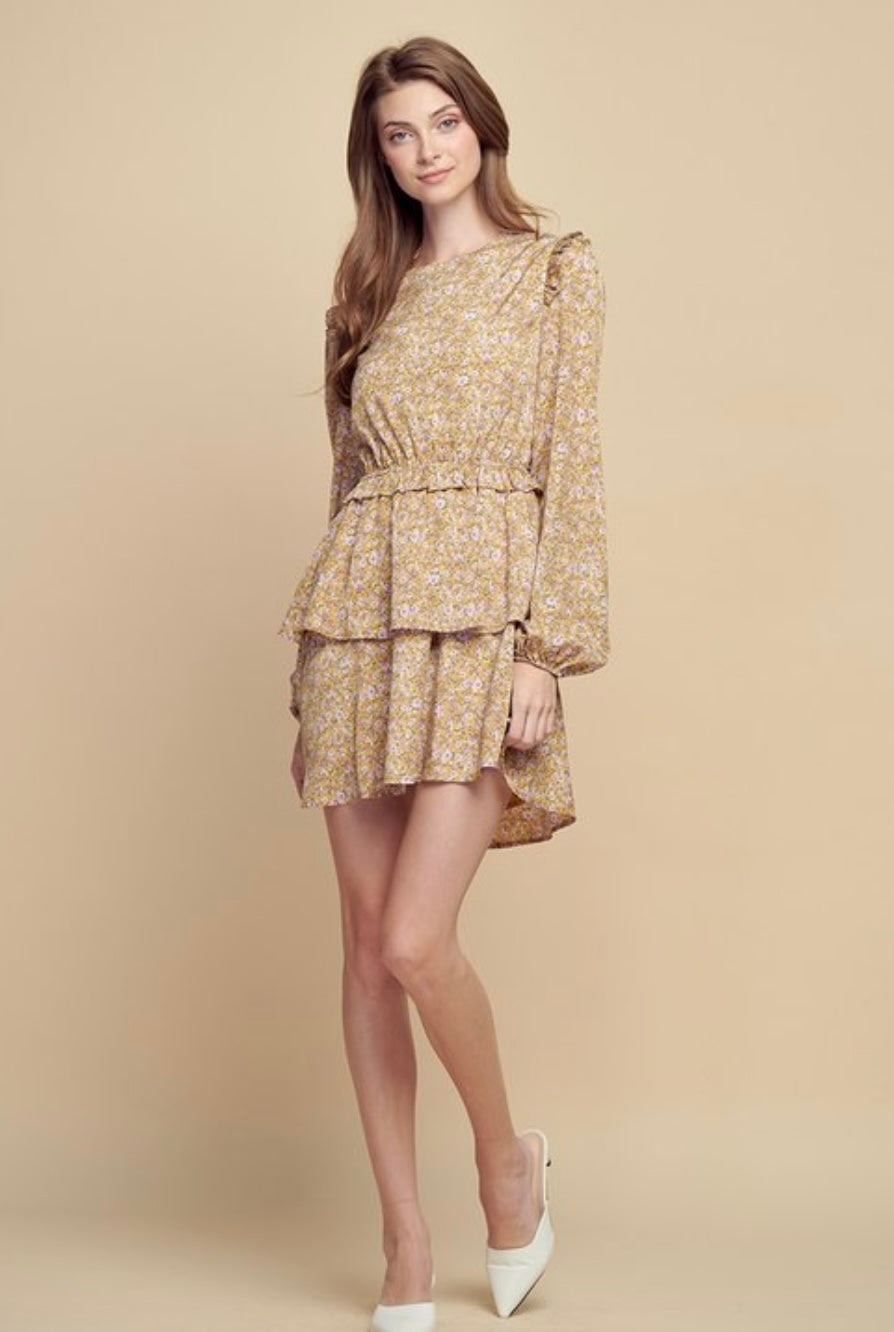 Frill mini dress beige