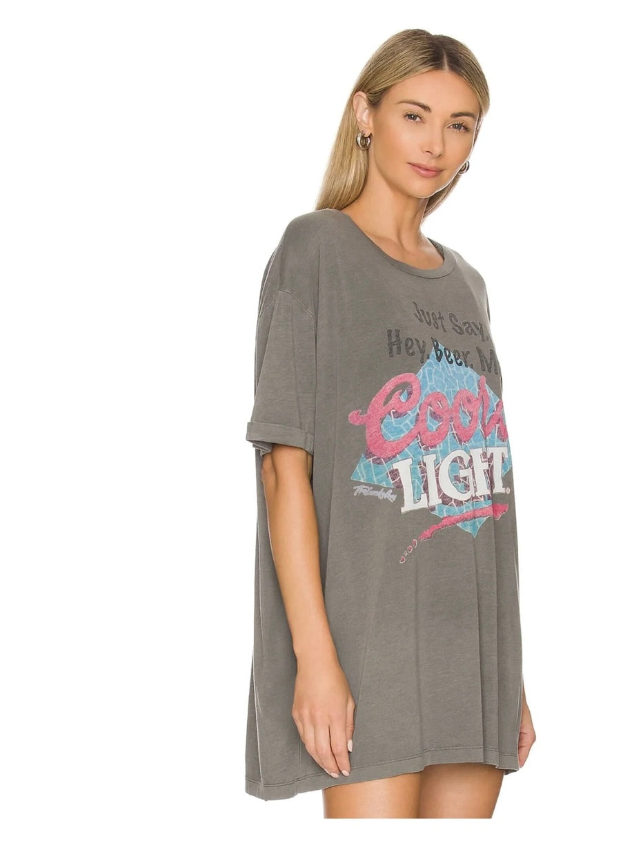 The Laundry Room Coors Light Hey Beer Man Oversized Tee - Gravity Grey