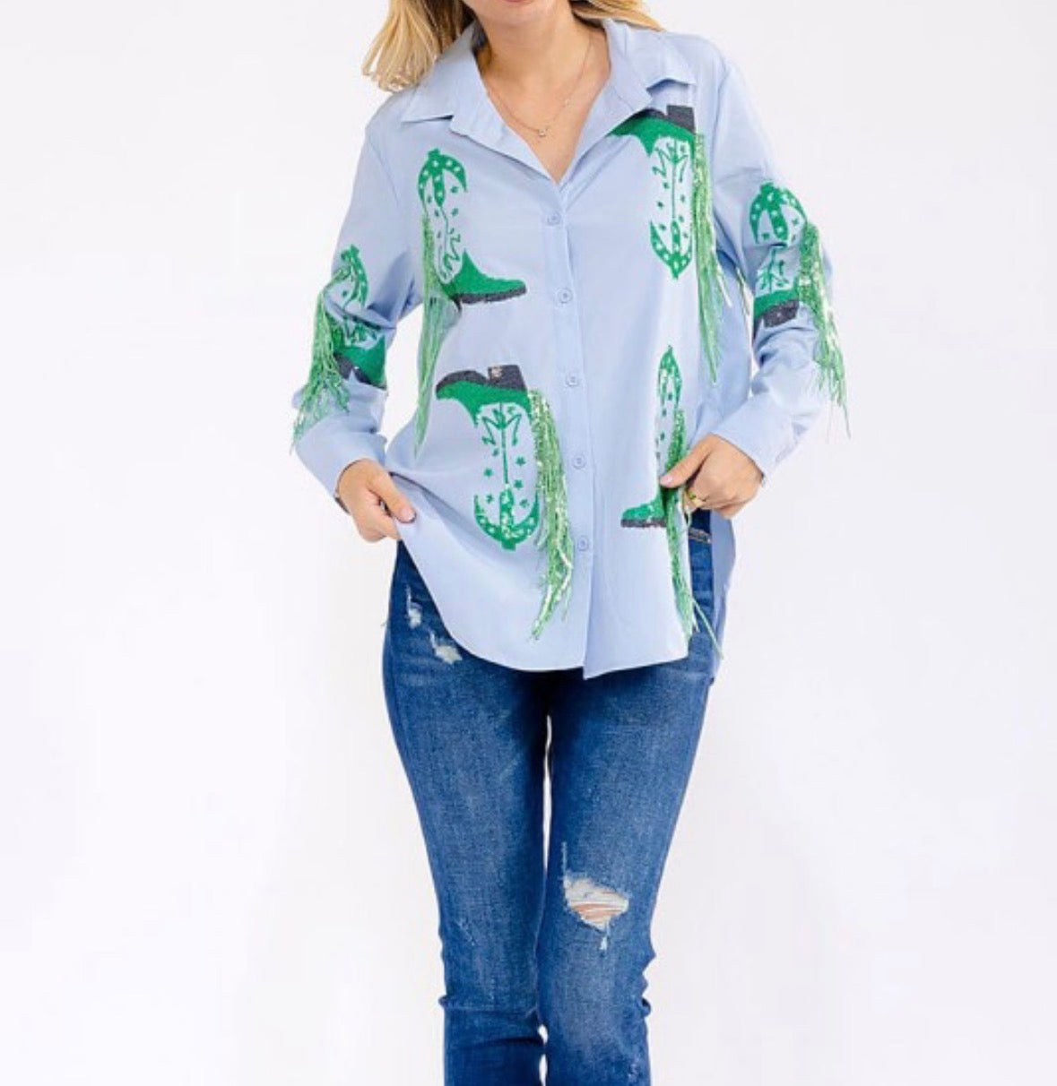 Blue B Sequins baby button down