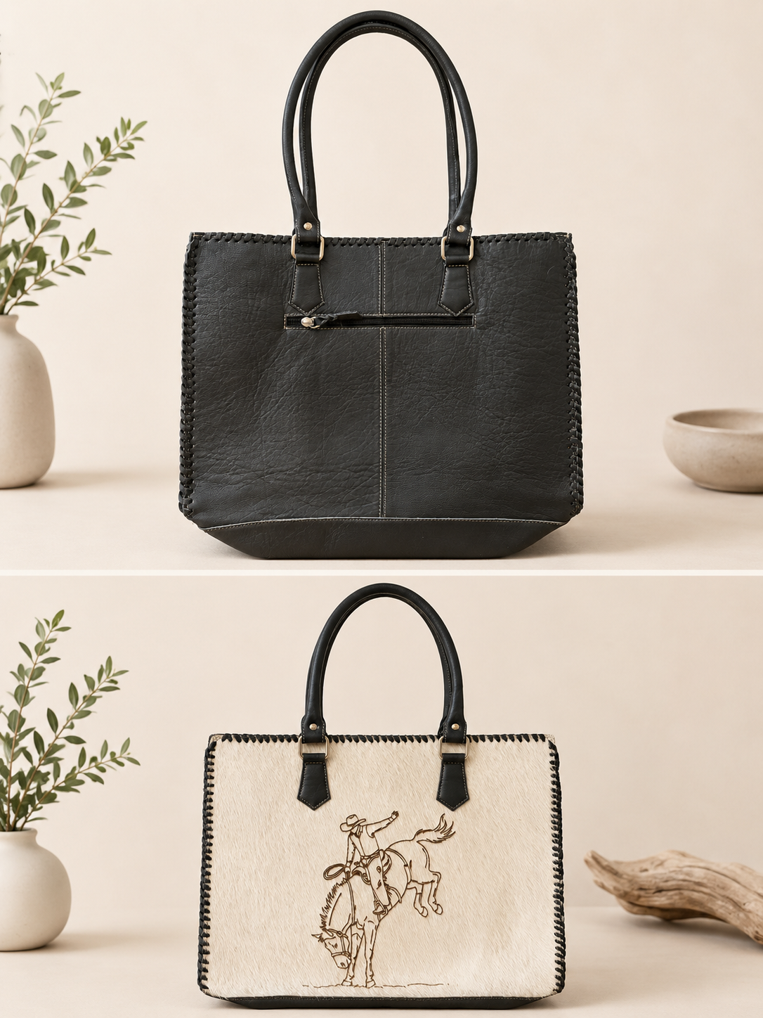 Rodeo Spirit Cowhide Tote in black