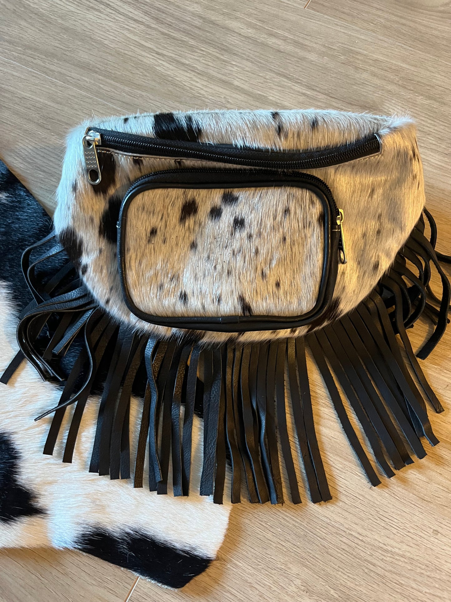 Cowhide fringe Fanny packs-black based