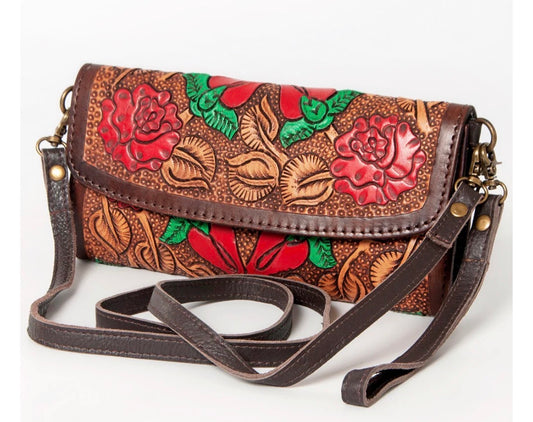 American Darling Hand Tooled Genuine Leather Small Cross Body Bag With Leather Strap
