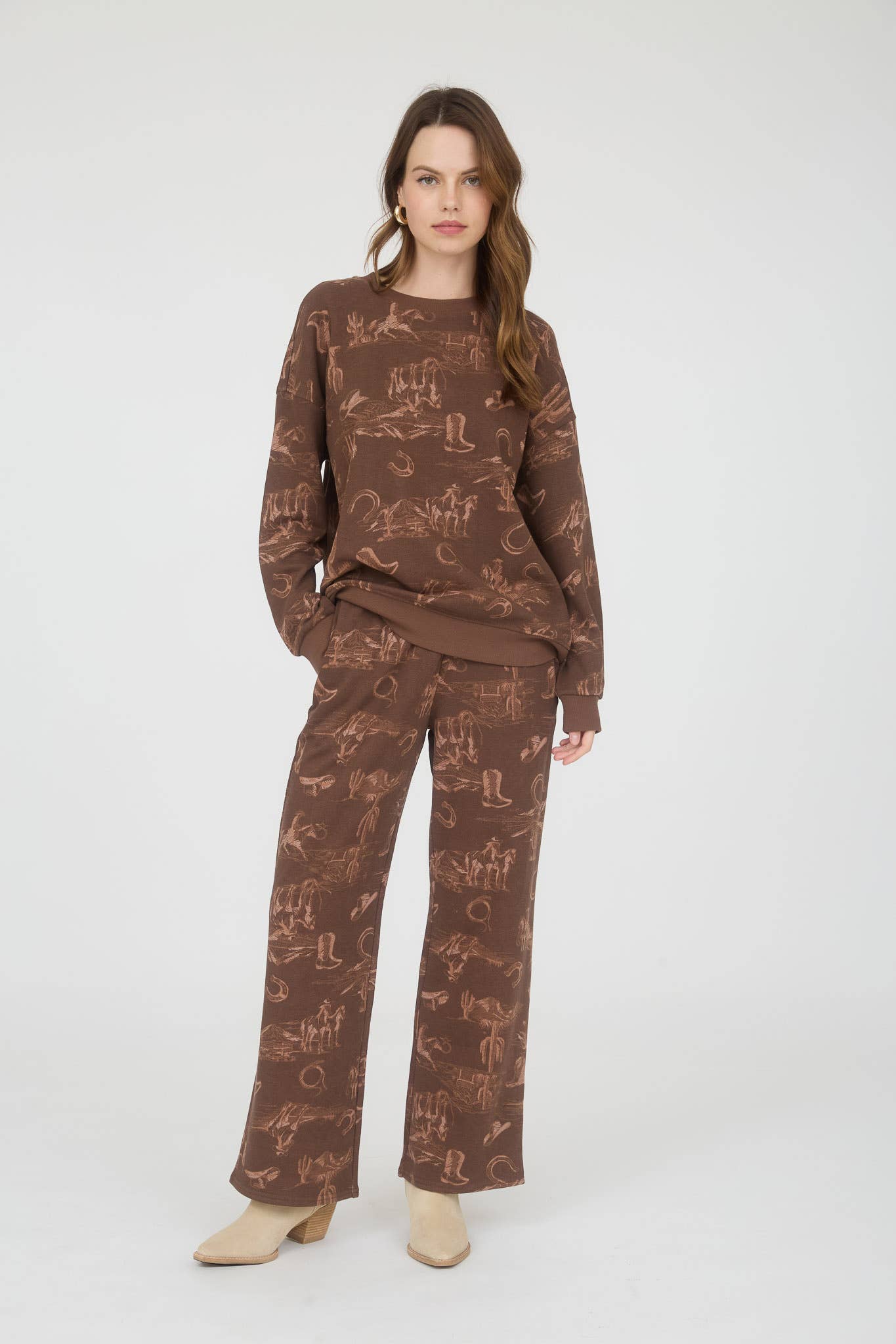 WESTERN PRINT ELASTIC WAIST JOGGERS