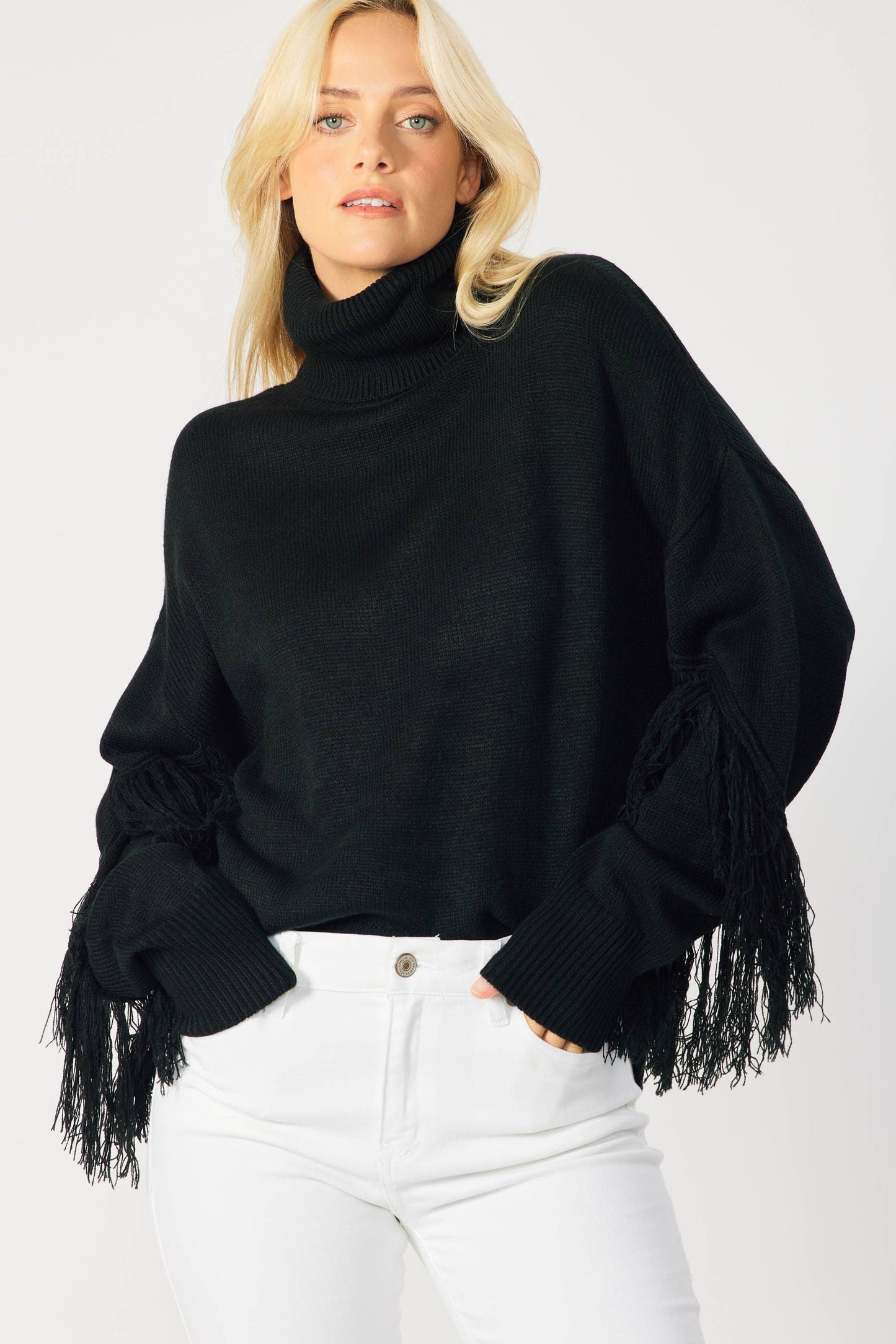 SOLID LONG SLEEVE TURTLE NECK SWEATER TOP