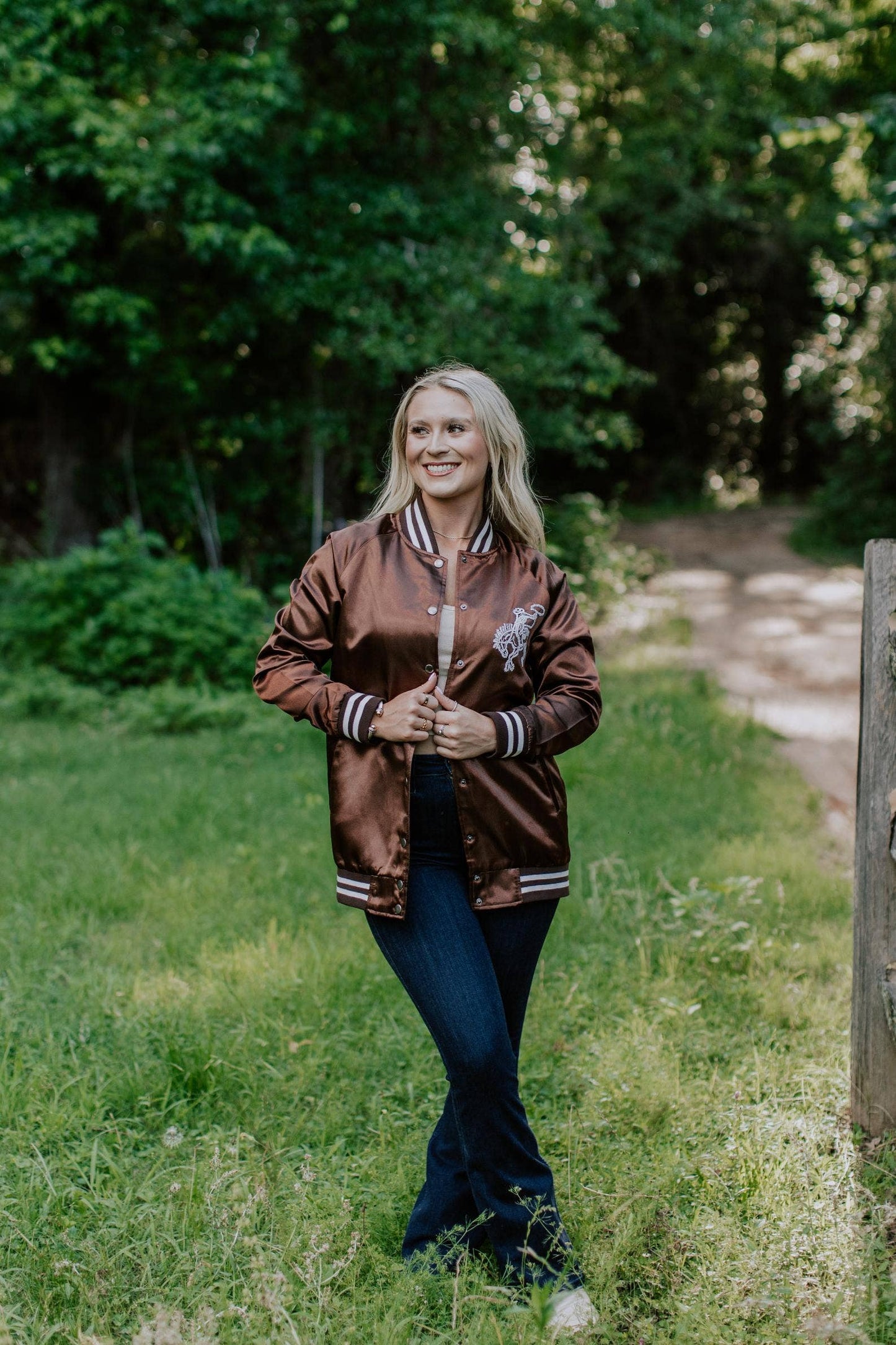 Honky Tonk Embroidery Satin Bomber Jacket
