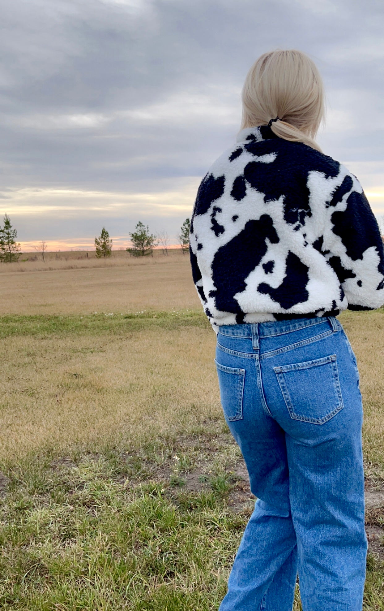 Cow print crop Sherpa zip up