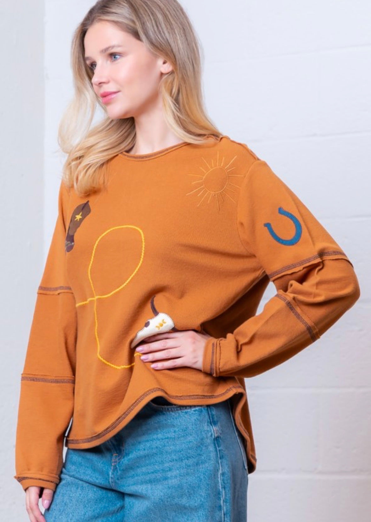 Embroidered long sleeve top