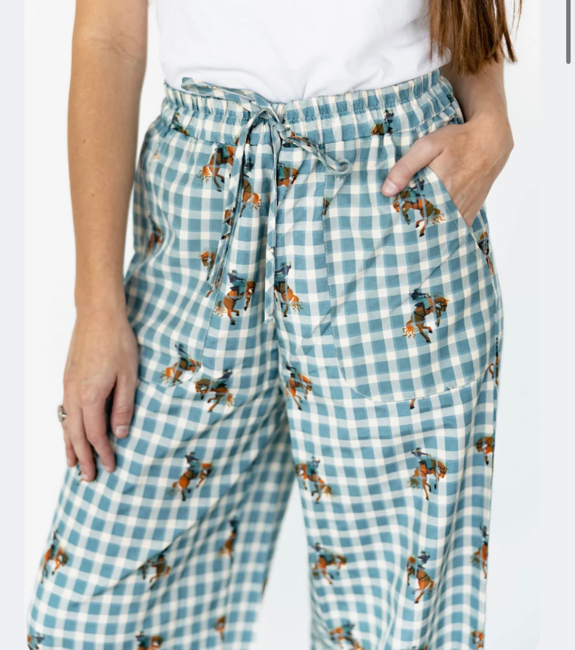 Turquoise Haven gingham pattern Pants