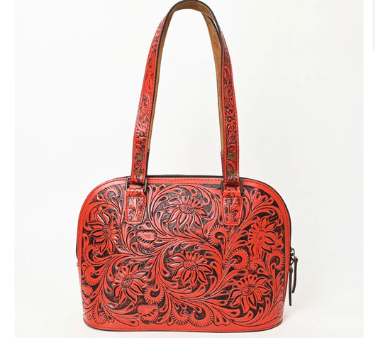 American Darling Hand Tooled Floral Leather Tote Bag Western Purse