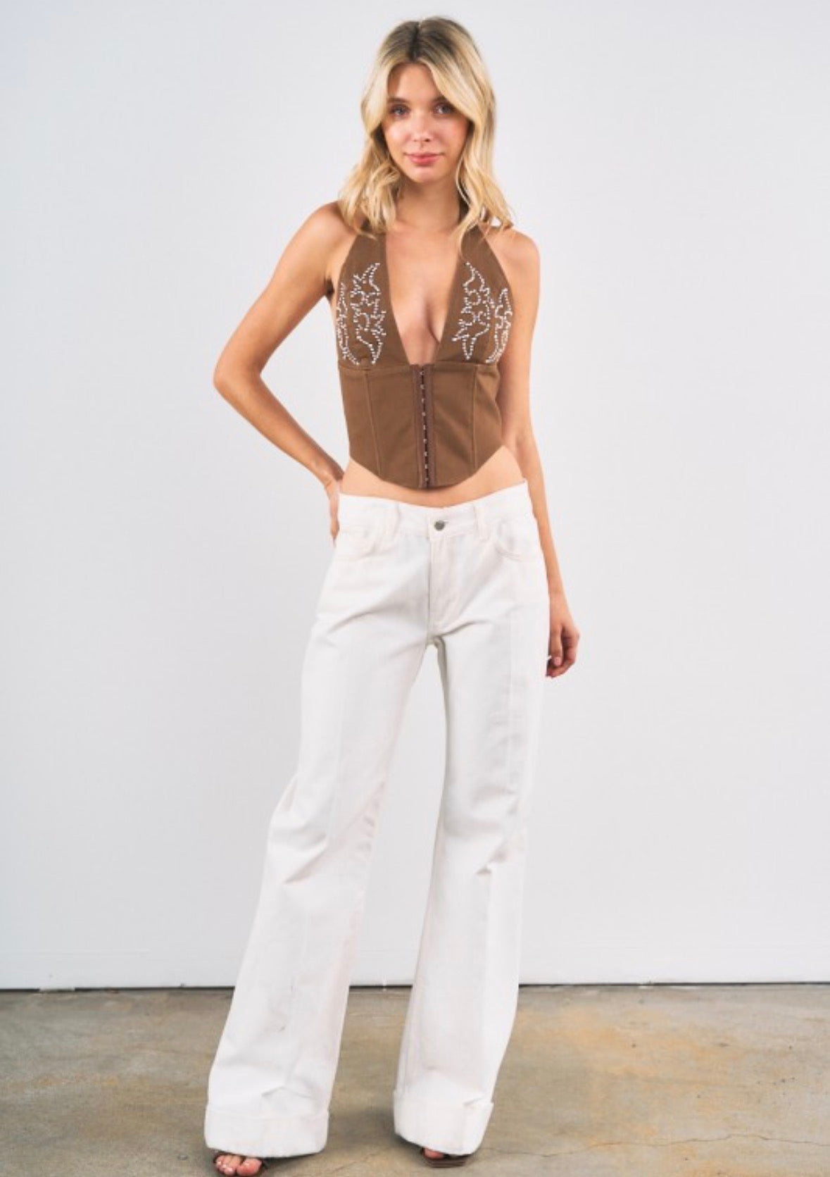 Midnight Spur Halter Corset Top-brown