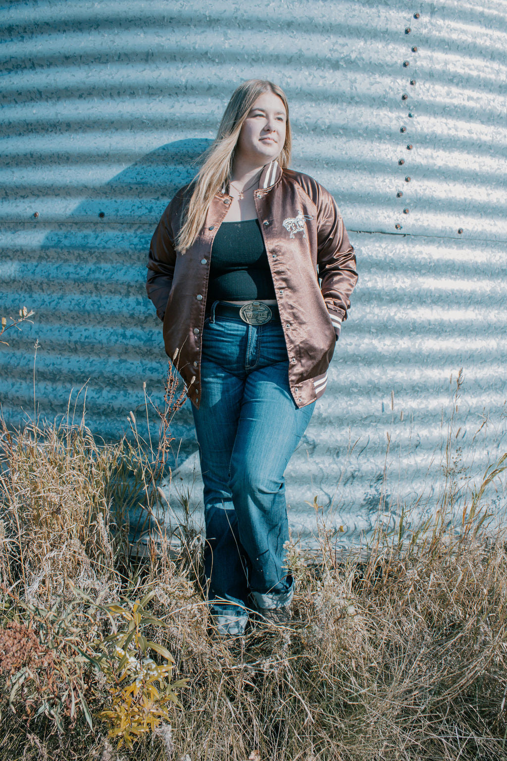 Honky Tonk Embroidery Satin Bomber Jacket