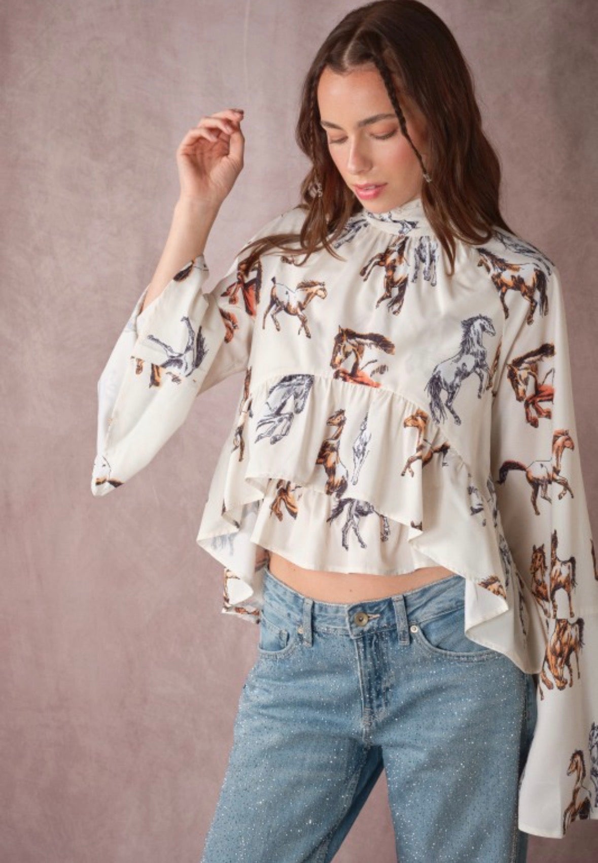 Blue B Horse Ruffle Blouse