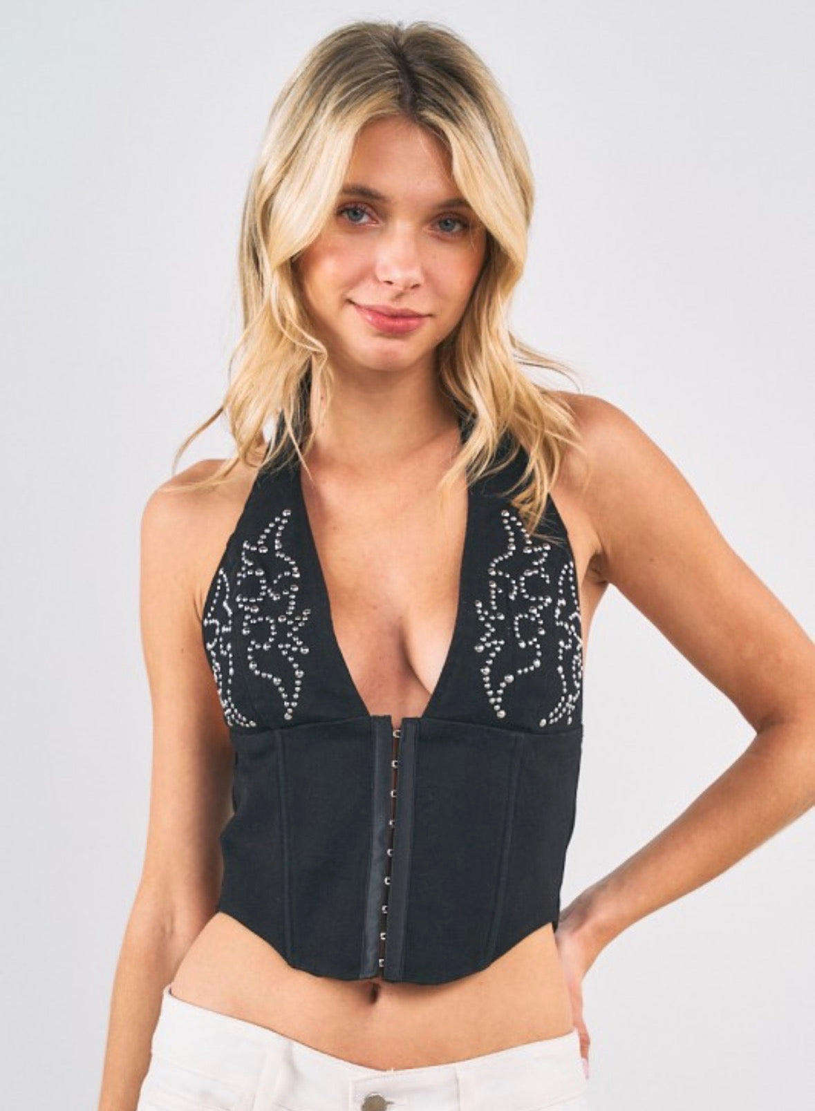Midnight Spur Halter Corset Top-black