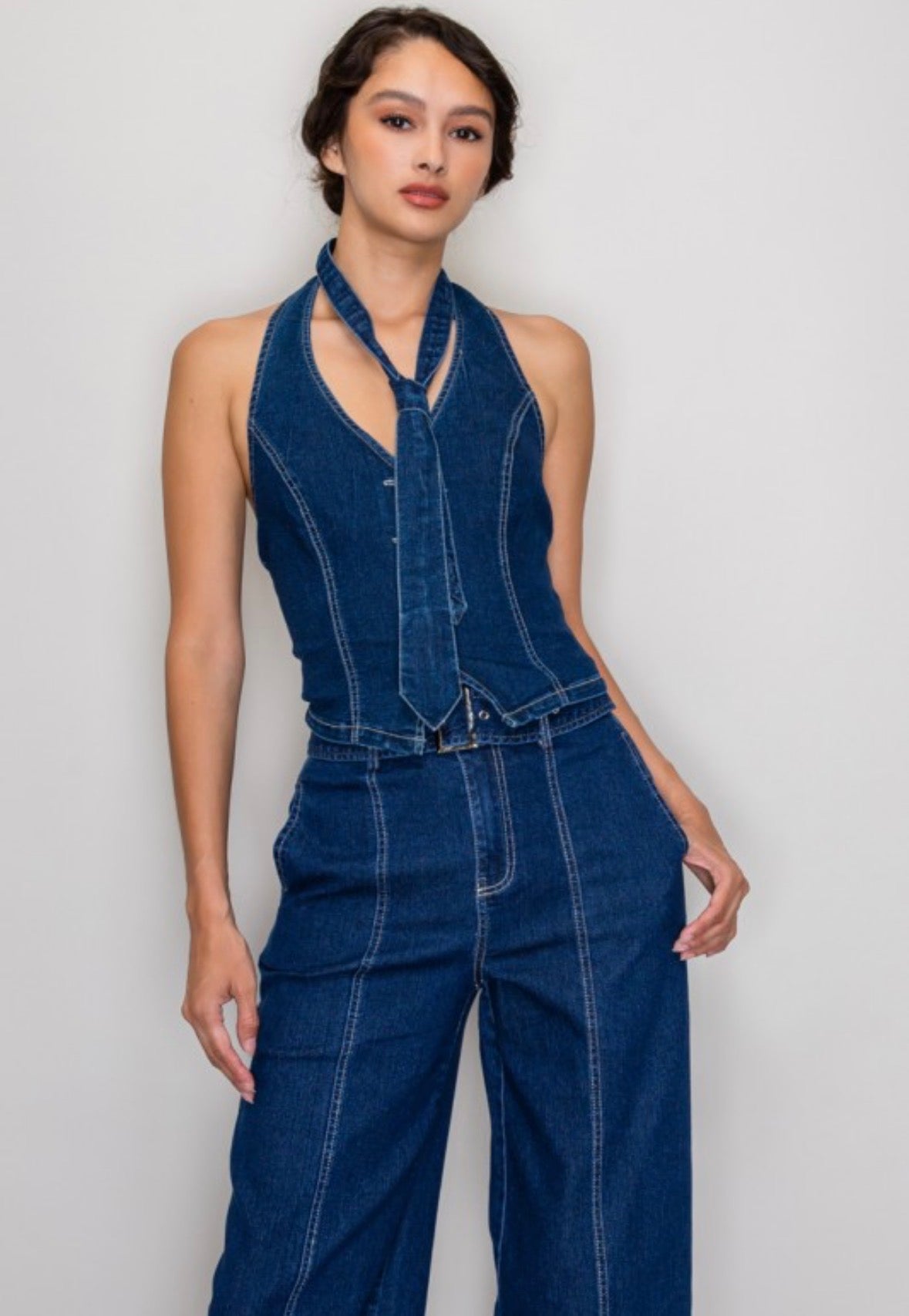 Denim Tie Halter Top