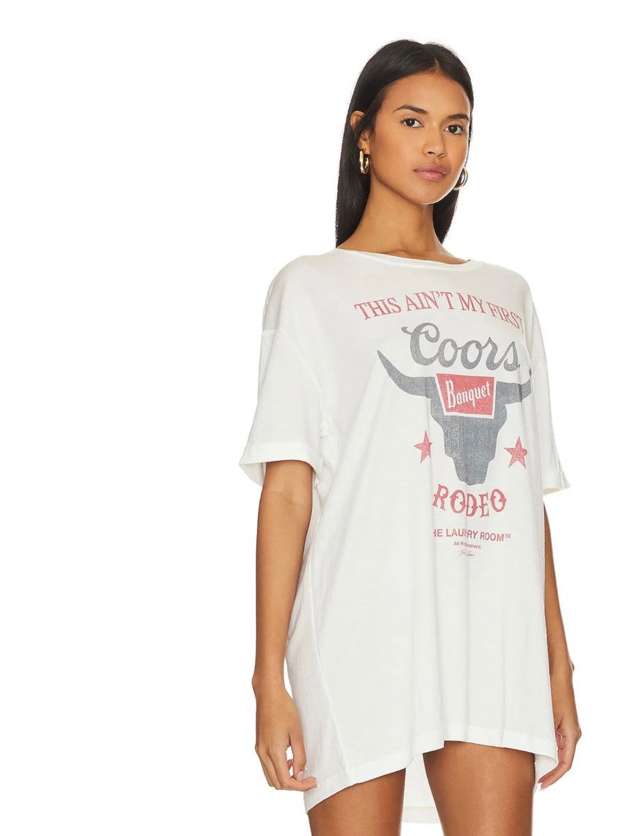 The Laundry Room Ain't My First Coors Rodeo Oversized Tee - White