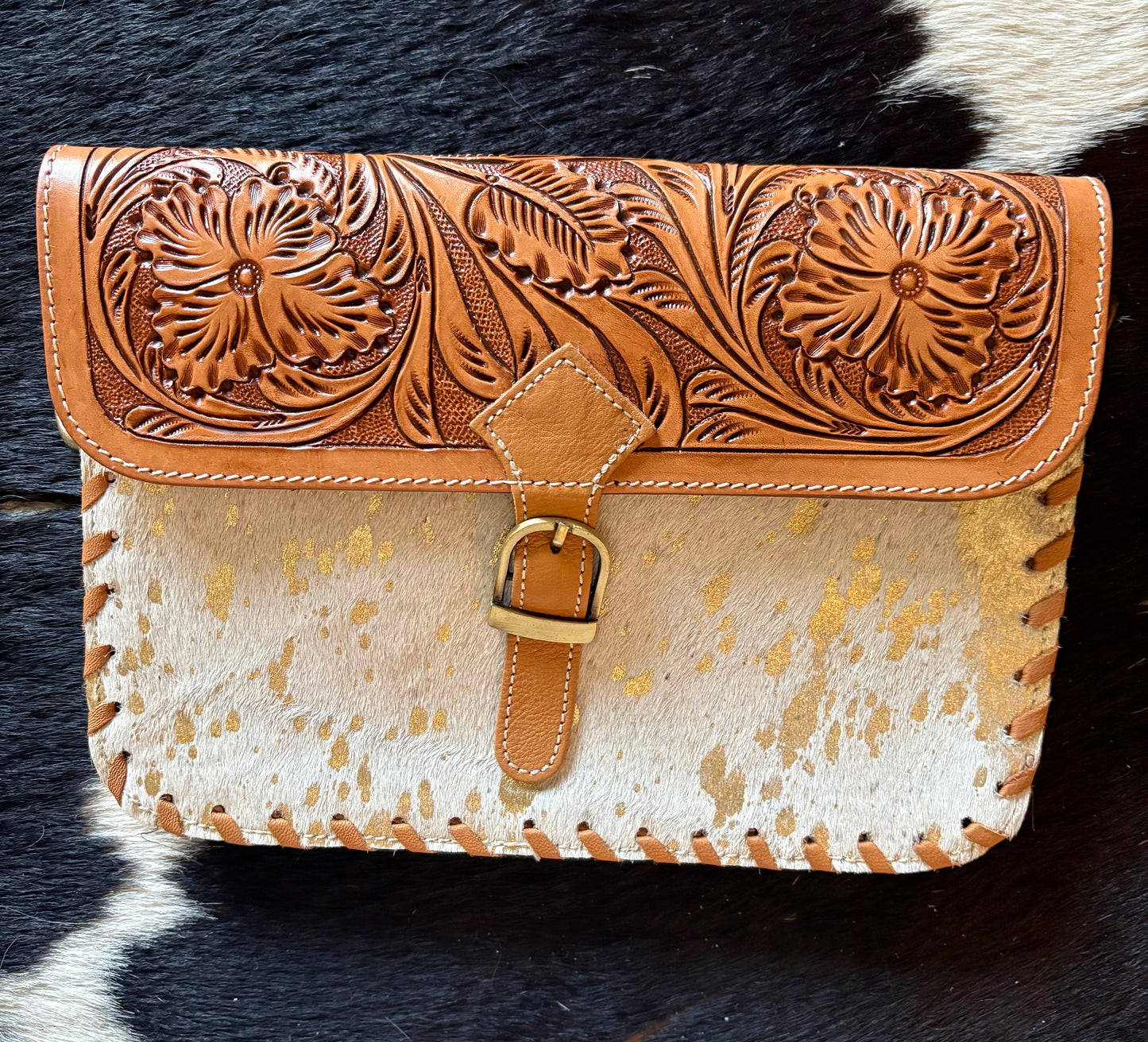 Iceberg bag brown or white on gold flakes