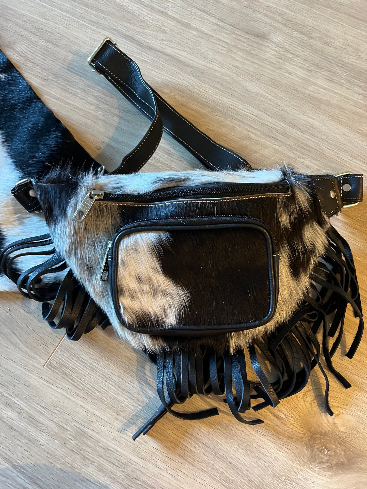 Cowhide fringe Fanny packs-black based