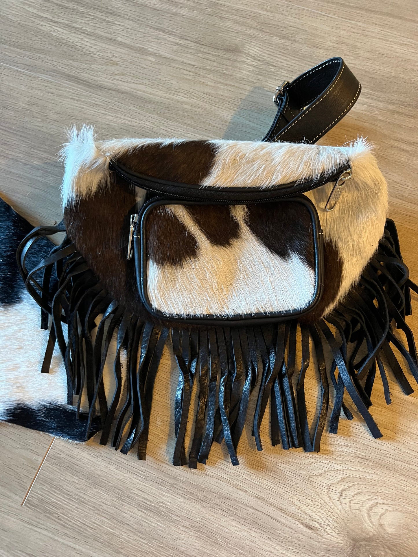 Cowhide fringe Fanny packs-black based