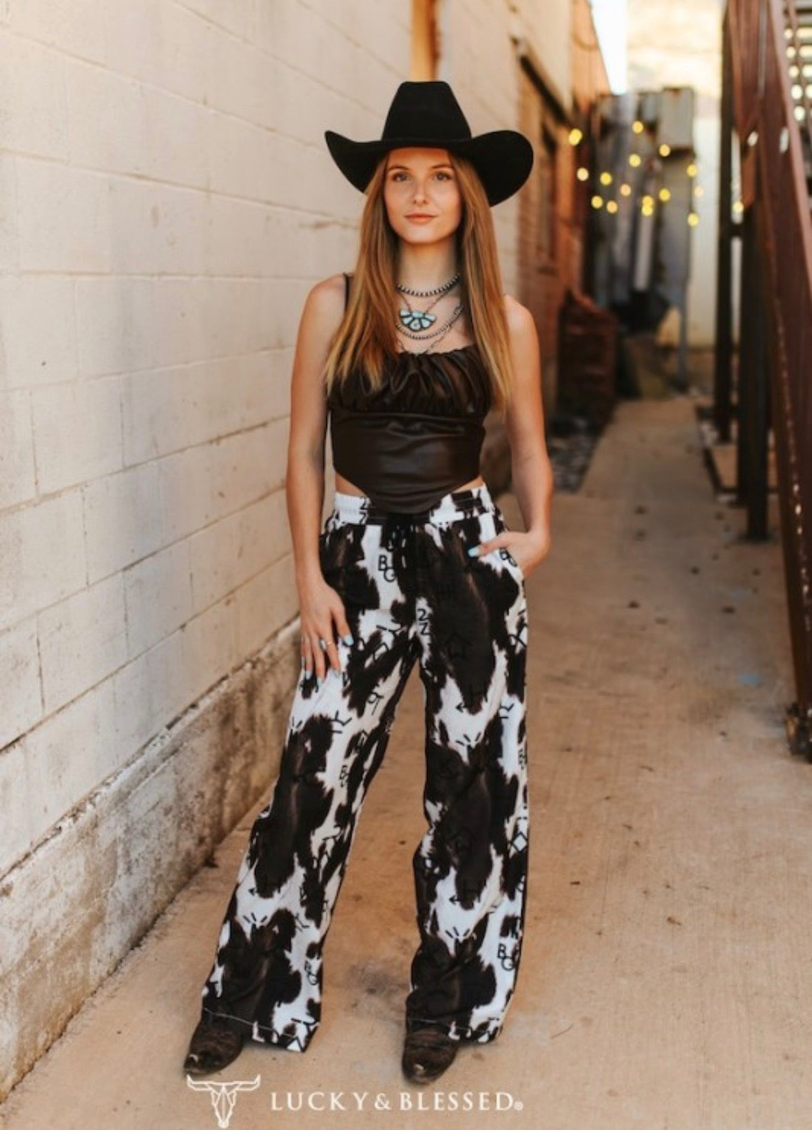 Lucky & Blessed Midnight Ranch Cowhide Pants
