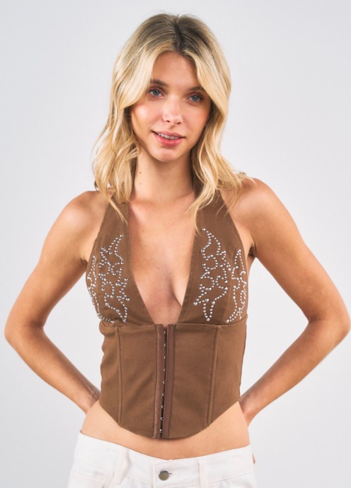 Midnight Spur Halter Corset Top-brown
