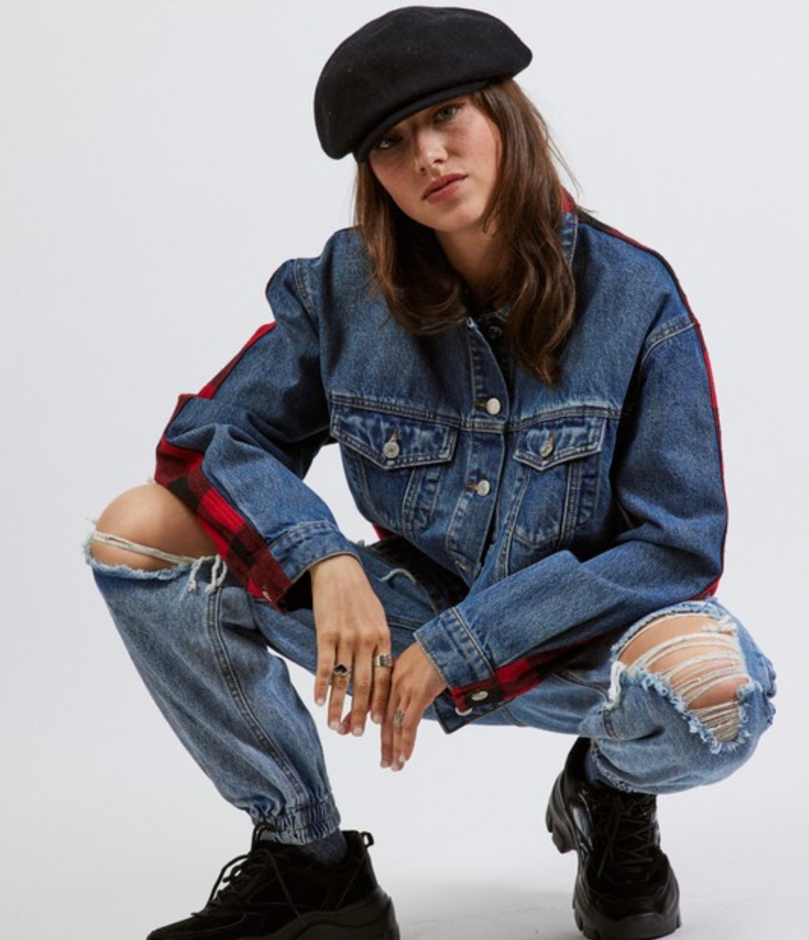 Plaid denim jacket