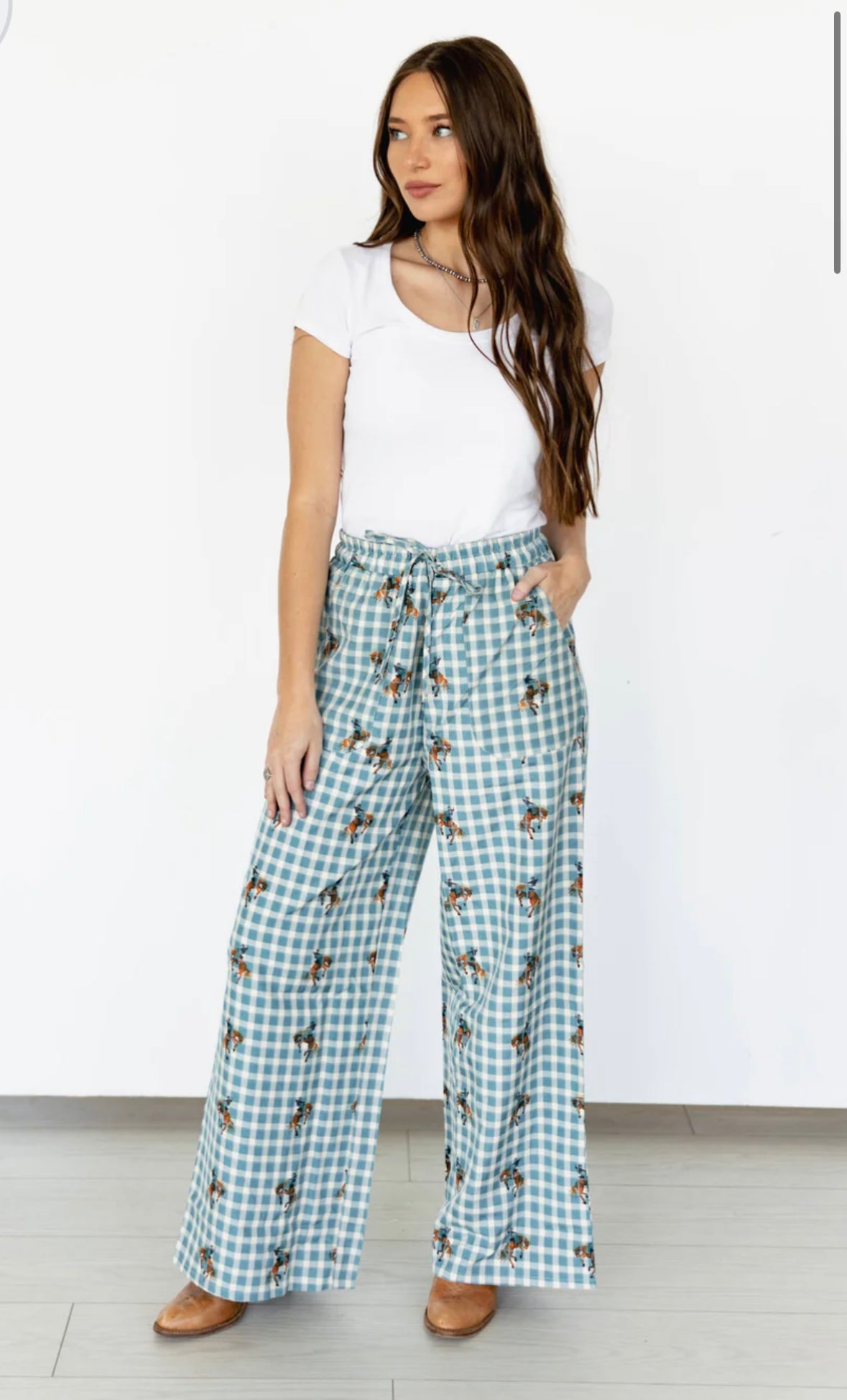 Turquoise Haven gingham pattern Pants