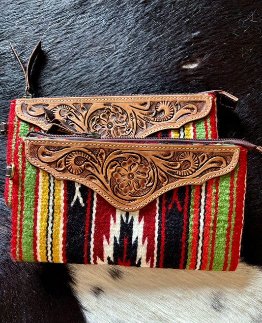 Woven southwestern serape fabric wristlet