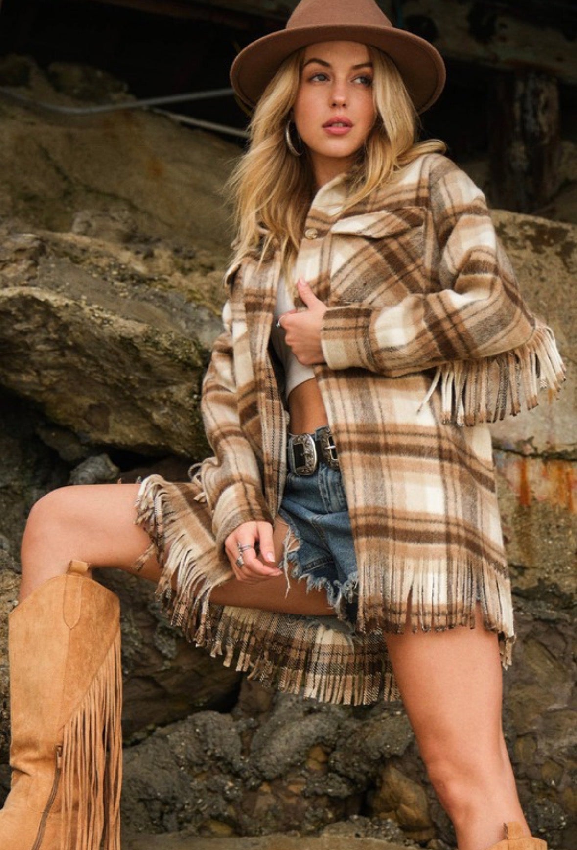 Blue B Desert Trails Fringe Shacket