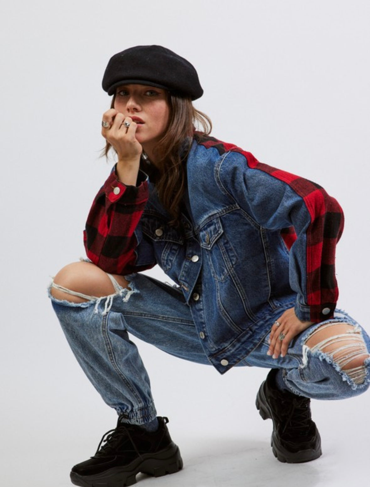 Plaid denim jacket