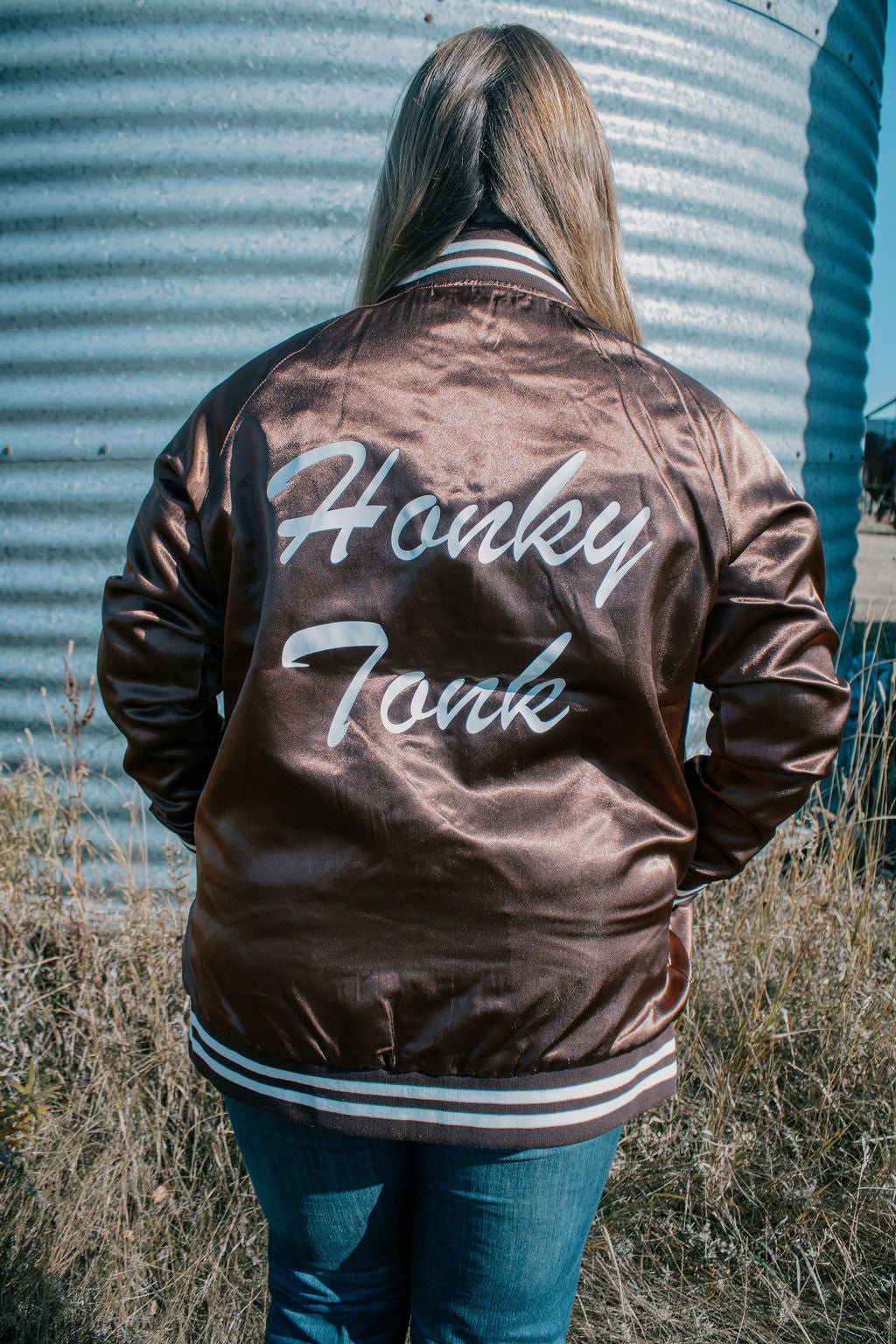 Honky Tonk Embroidery Satin Bomber Jacket
