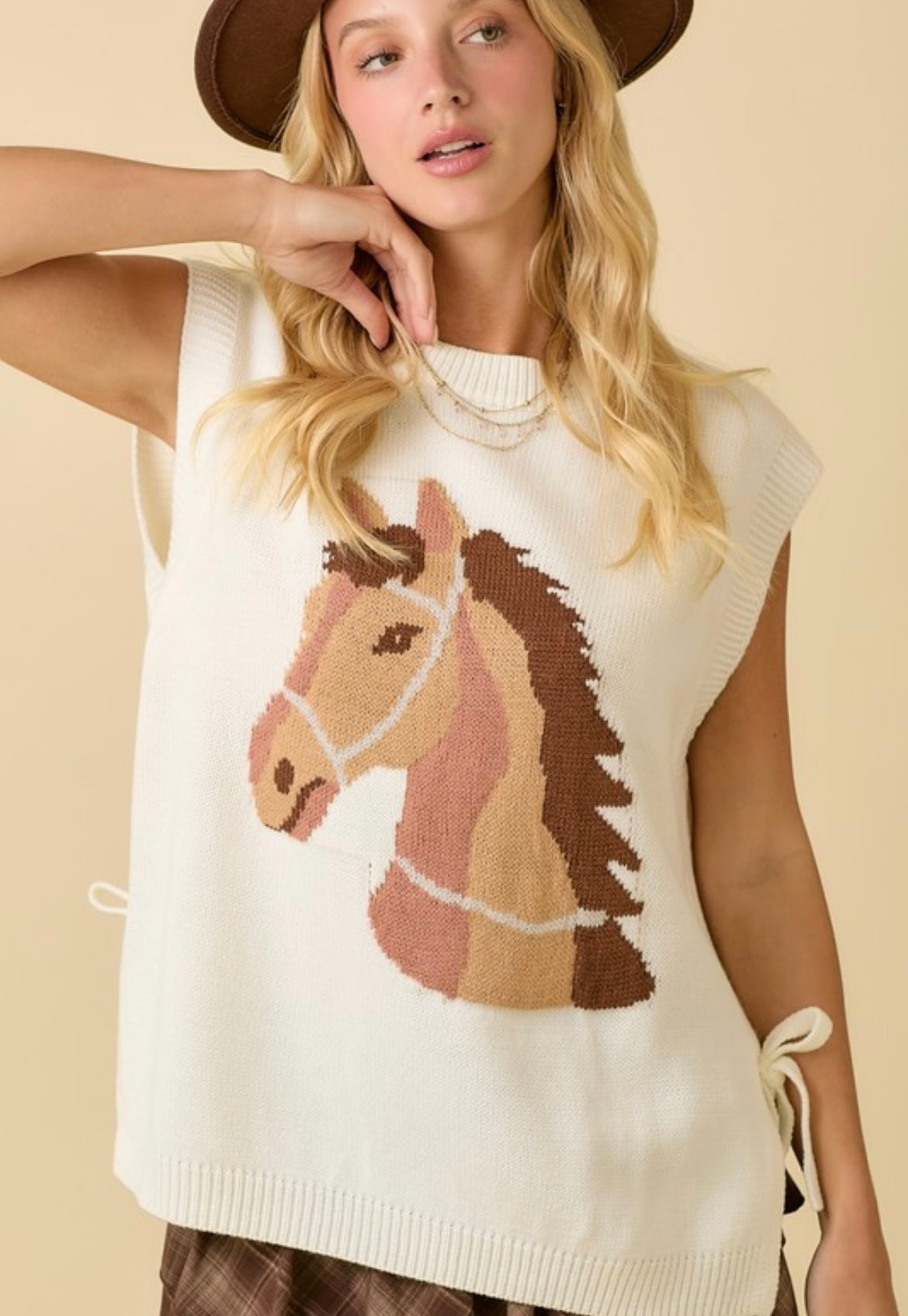 Horse knitted vest-white