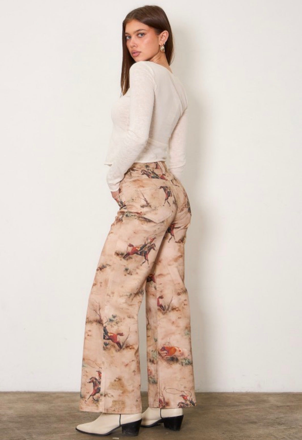 Vibrant MiU Cowboy print wide leg Jean
