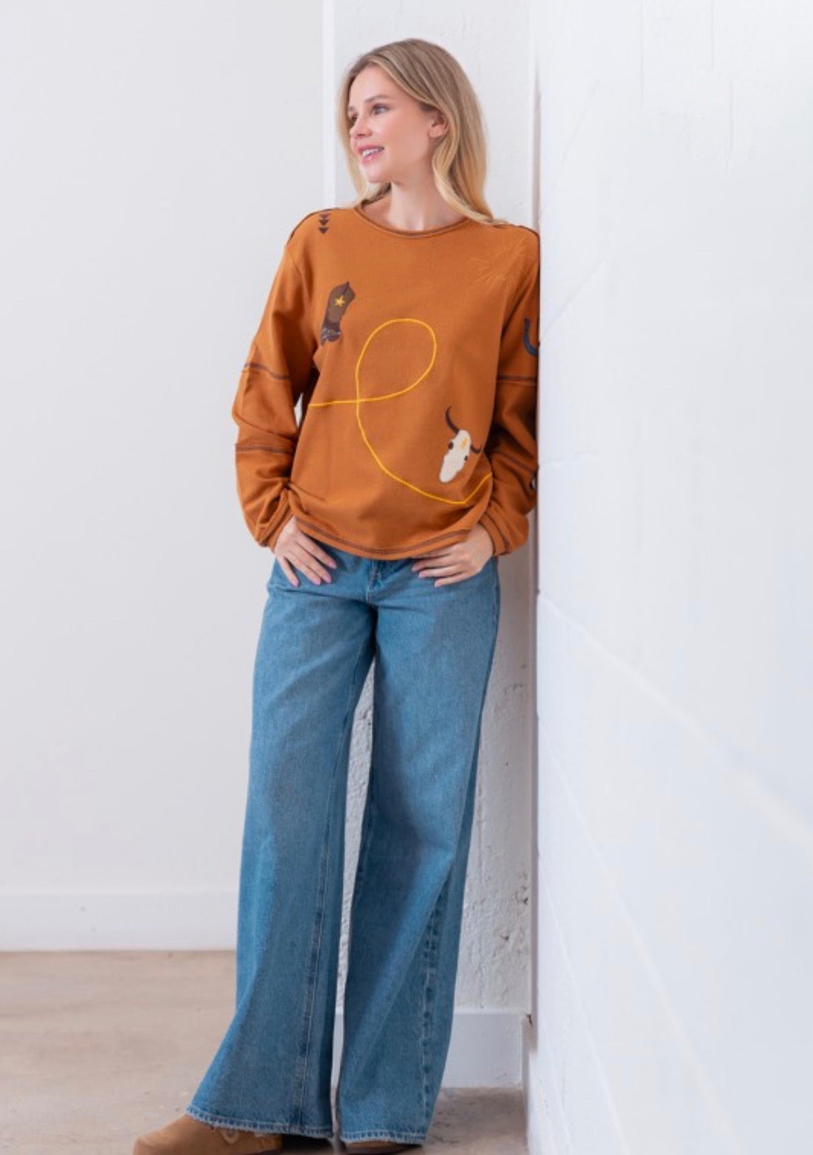 Embroidered long sleeve top