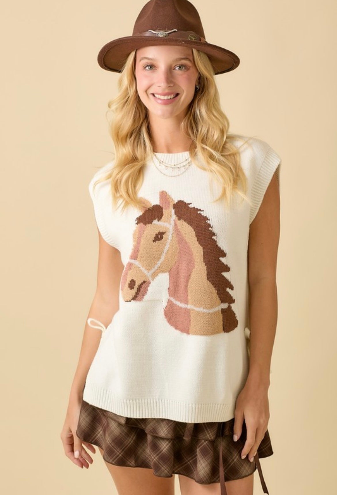 Horse knitted vest-white