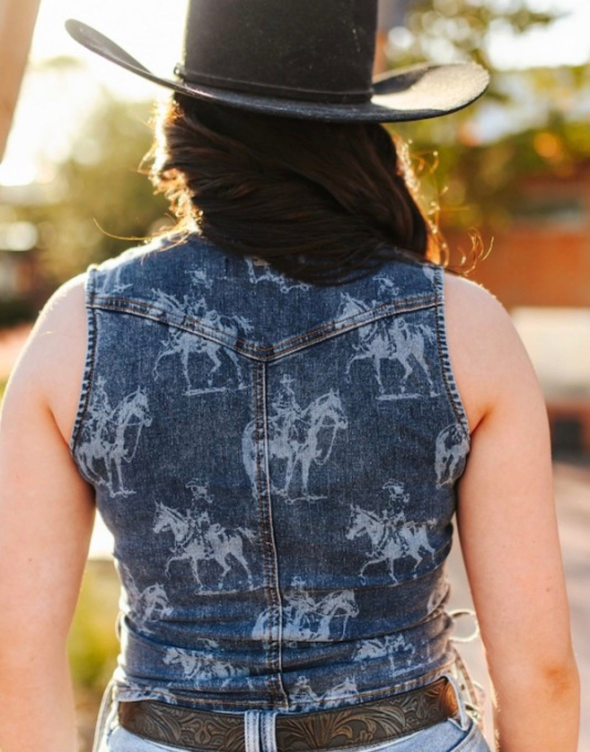 Lucky & Blessed Dark Wash Laser Western Concho Button Down Vest